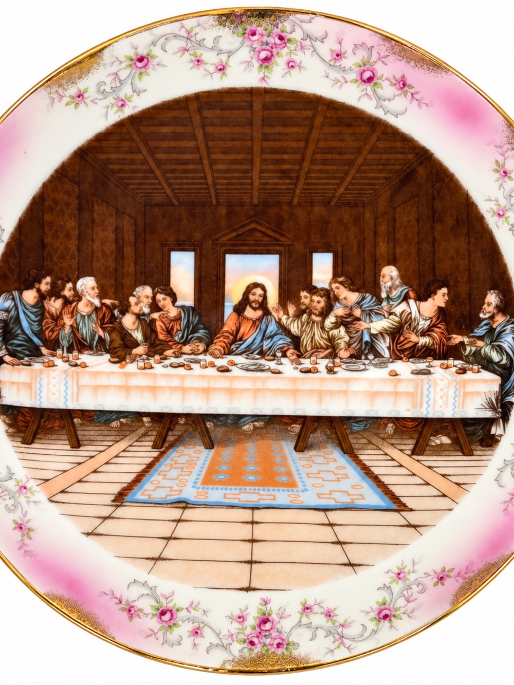 Vintage Lefton China KF1831 Last Supper Plate 10.5” Heirloom Rose Gold Trim